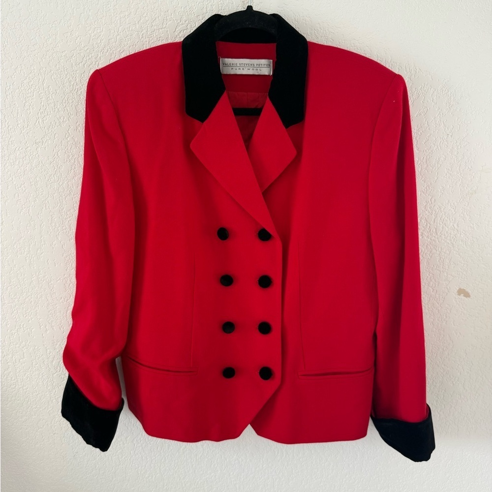 Vintage Valerie Stevens wool Red Blazer with Black Accents